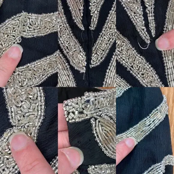 Vintage 1980s Black Beaded Silk Long Maxi Evening Gown Womens Medium - Picture 11 of 16